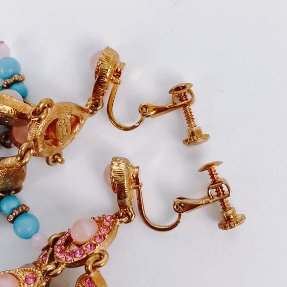 VTG Signed Joan Rivers Chandelier Screw Back Earrings Glass Beads Dangle Drop - Picture 6 of 12